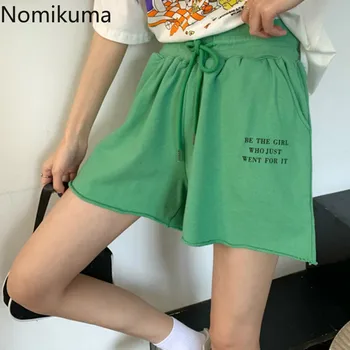 

Nomikuma New Arrival High Waist Shorts Letter Print Casual Loose Short Sweatpants Drawstring Lace Up Korean Summer Bottom 3b080