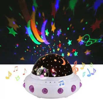 

UFO Shape Music Starry Star Minions Projection Night Light Romantic Rotate LED USB Battery Table Lamp for Christmas Party