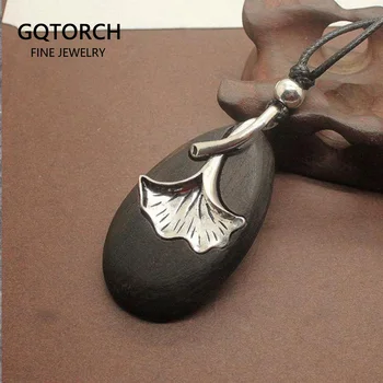 Natural Sandalwood Engraved Ginkgo Leaf Pendant Necklace For Women Elegant Long Sweater Necklace Handmade Jewelry