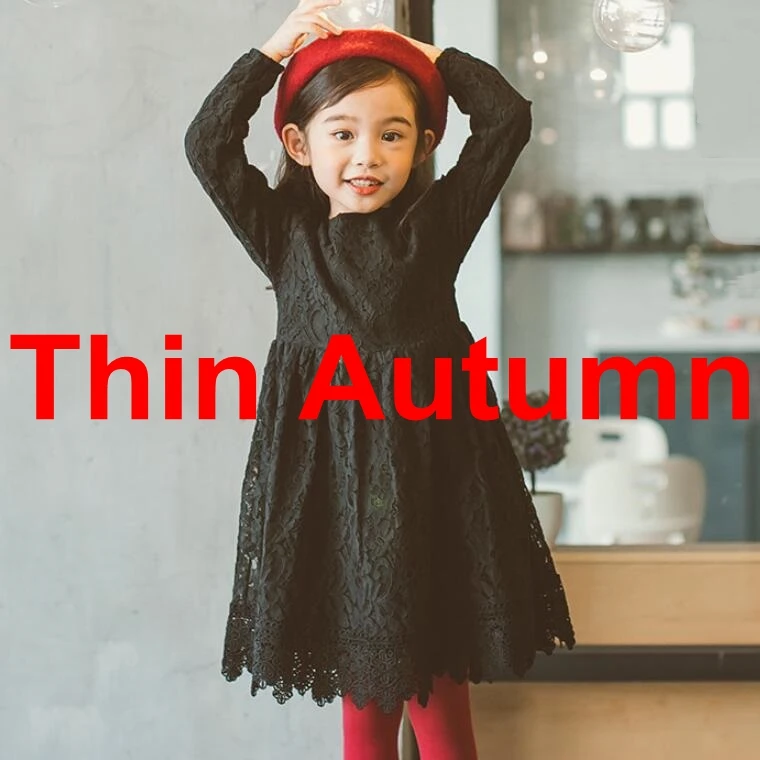 thin autumn black Осенне-зимнее кружевное платье принцессы; Одежда для девочек; бальное платье; Детские праздничные платья для дня рождения для девочек; платья с длинными рукавами для малышей; vestidos - Цвет: thin autumn black