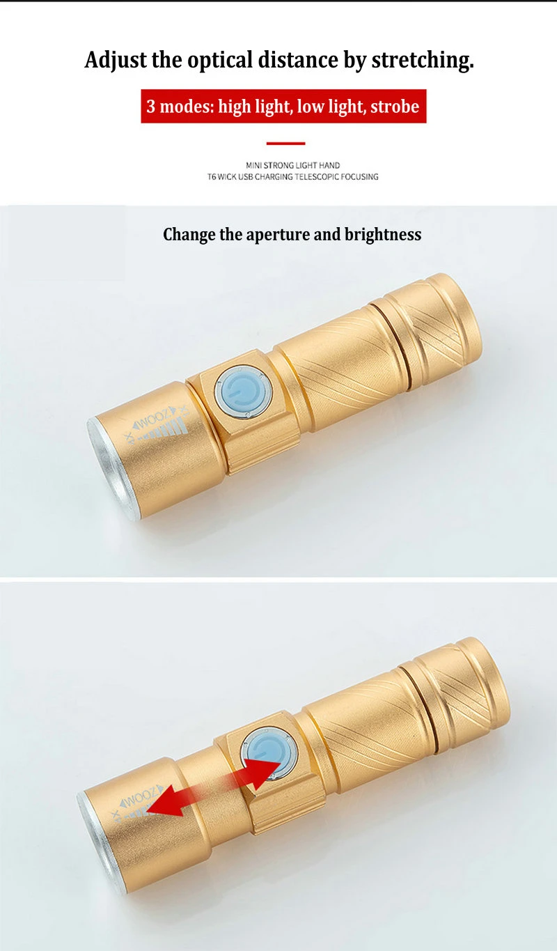 Zoomable Bike Front Light  Bicycle Flashlight USB Charging Flashlight Cycling Waterproof Torch Bike Headlight Bicycle Light (7)