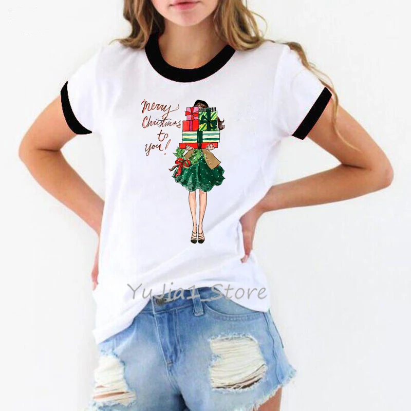Y92410B Vogue футболка для женщин рождественские gif футболка 90s одежда tumblr harajuku kawaii одежда белая Базовая футболка уличная женская футболка - Цвет: Y92410B