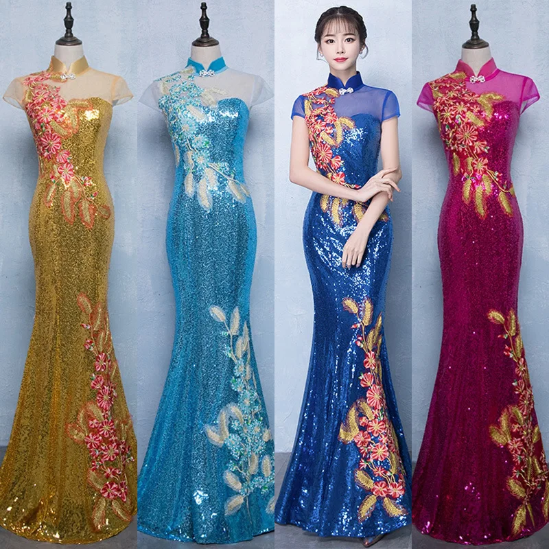 

2020 Limited Celebrity Dresses Evening Dress 2020 New Performance Sequins Fish Tail Long Noble Elegant Banquet Show Host Female
