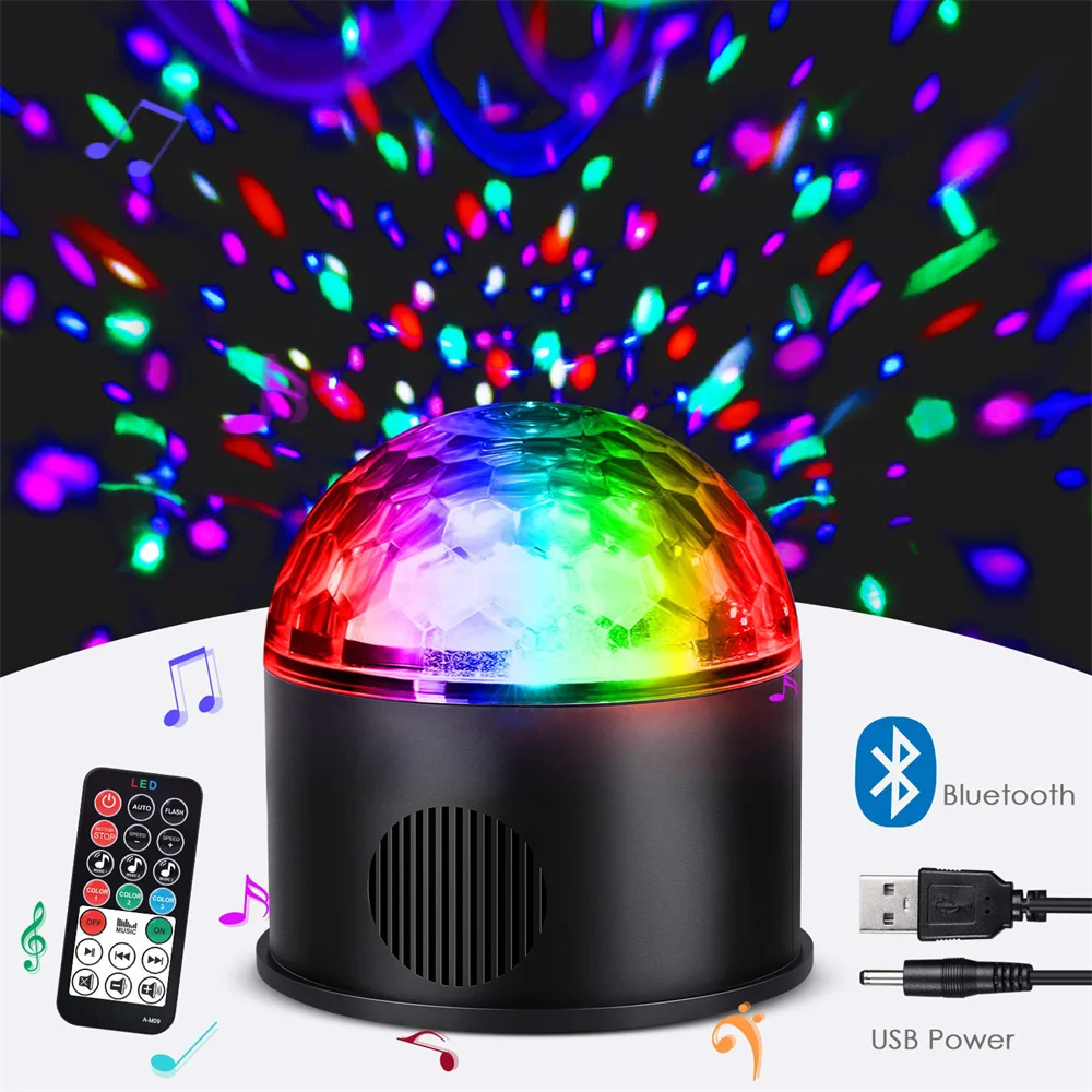 Portable 9 Color LED Disco Ball With Remote Control Stage Party Lights with 2 Wireless Microphone for Club DJ Bar Disco KTV Karaoke Bluetooth MP3 Speaker SMARTLEE 