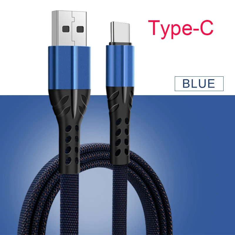 2 м Typc C USB кабель для Xiaomi Redmi телефонный кабель для huawei Honor Быстрая зарядка Micro USB кабель для samsung A50 линия передачи данных - Цвет: Blue For Type C