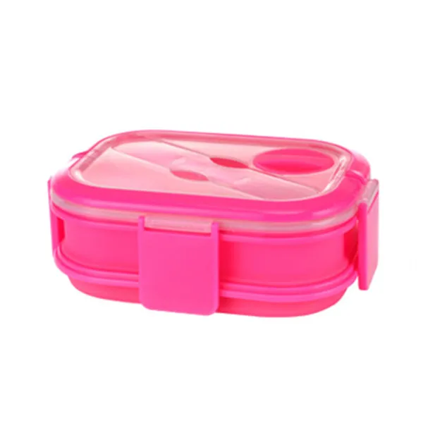 1600 мл Силиконовый складной контейнер для обеда двойной слой Портативный Bento Box большой емкости складной Ланчбокс BPA бесплатно - Цвет: Розовый