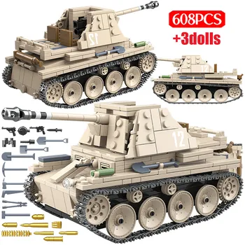 

City Police Military WW2 Tank Model Building Blocks Weasel II Anti Tank SU-7M Light Tank Weapon Figures Bricks Toys for Boys