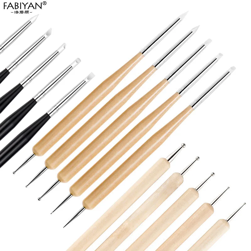5Pcs Set UV Gel Painting Nail Art Dotting Pen Acrylic Handle Rhinestone Crystal 2 Way Brush Salon Decoration Manicure Tools Kit 3