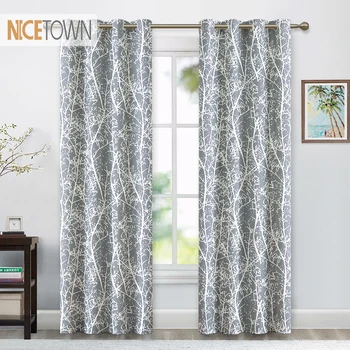 

NICETOWN 1pc Branch Nature Printed Blackout Curtain Fashion Decoration Grommet Top for Living Room Dining Room Willow Tree