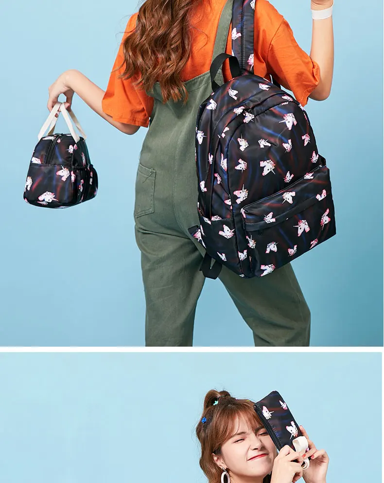School Unicorn Backpack 3pcs/set Casual Sports Backpack Canvas Waterproof Unicorn School Bag For Girls Purses And Handbags Gift