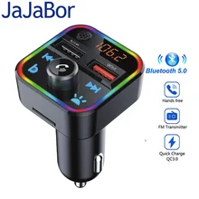 Jajabor fm transmissor bluetooth carro kit baixo estéreo mp3 player com led atmosohere luz sem fio handsfree qc3.0 carga rápida