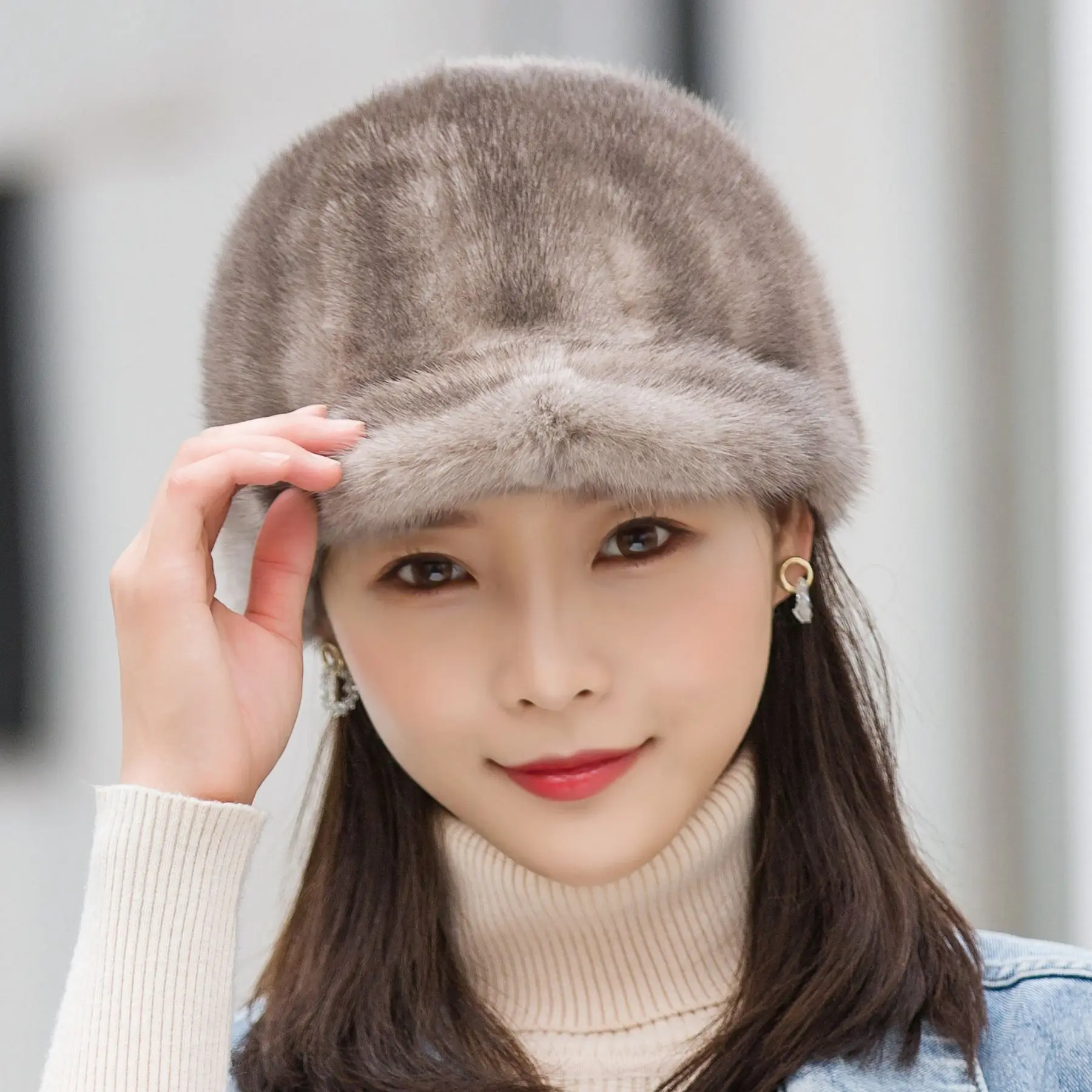 

X142 New Fashion Genuine Real Natural Knitted Mink Fur Hat Luxury Women Handmade Knit Fashion Winter Warm Headwear Baseball Cap