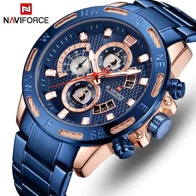 

Top Luxury Brand NAVIFORCE Men Watch Quartz Men Watches Full Steel Chronograph Wristwatch Waterproof Male Clock