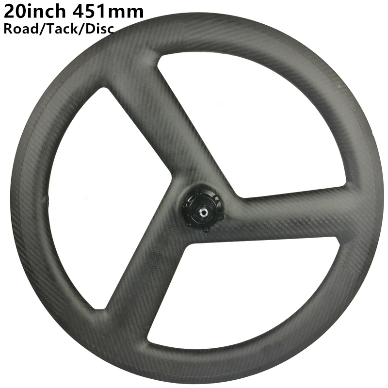 

[CBRDW3-23] 20inch 451 23mm Clincher carbon 3 spoke wheels bicycle carbon road track fixed tri spoke wheels disc brake wheel