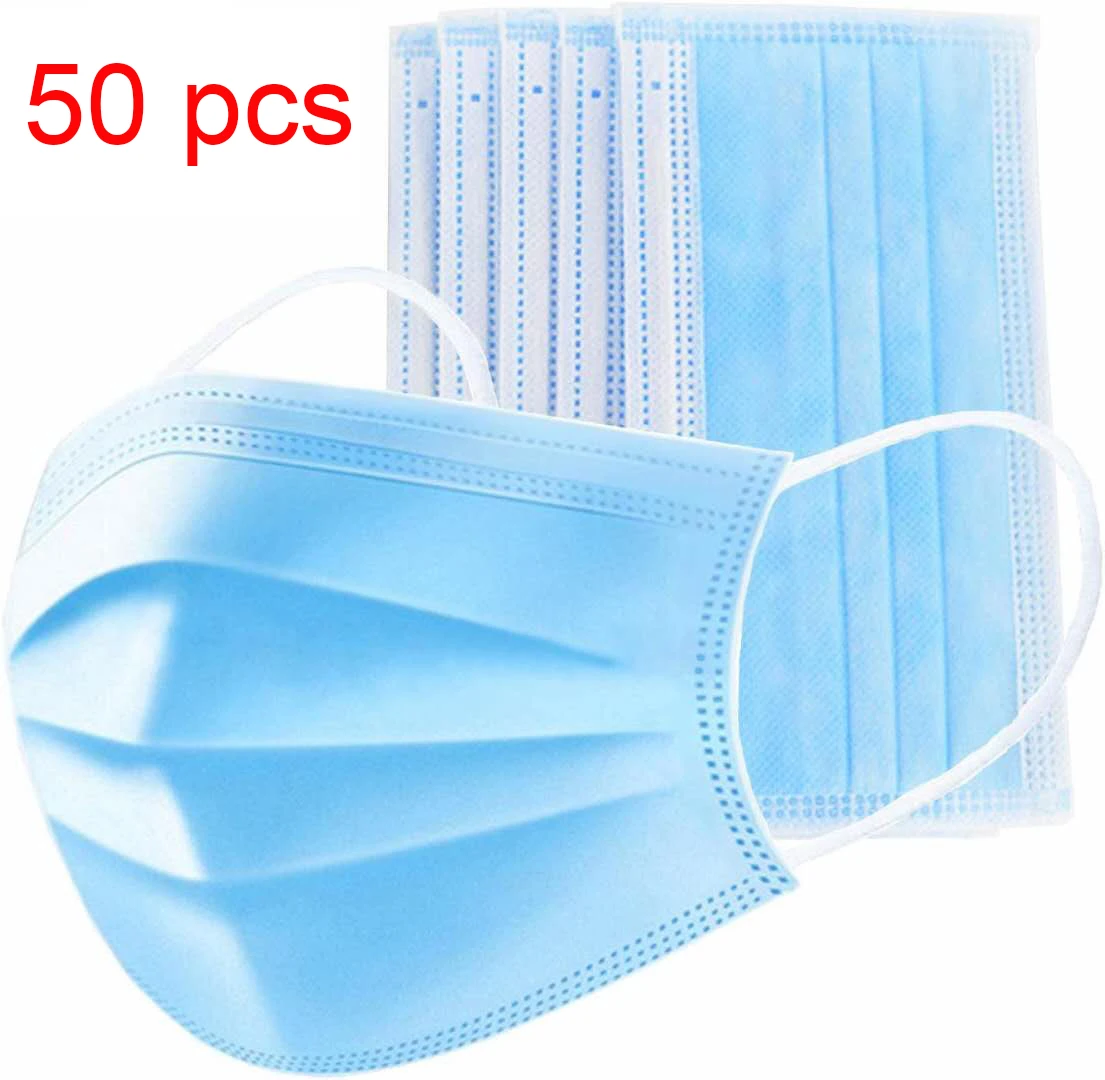 

3 Layers 50 pcs Disposable Respirator Droplets Dust Pollen Outdoors Anti-spitting Masks PM2.5 Coronavirus Mask