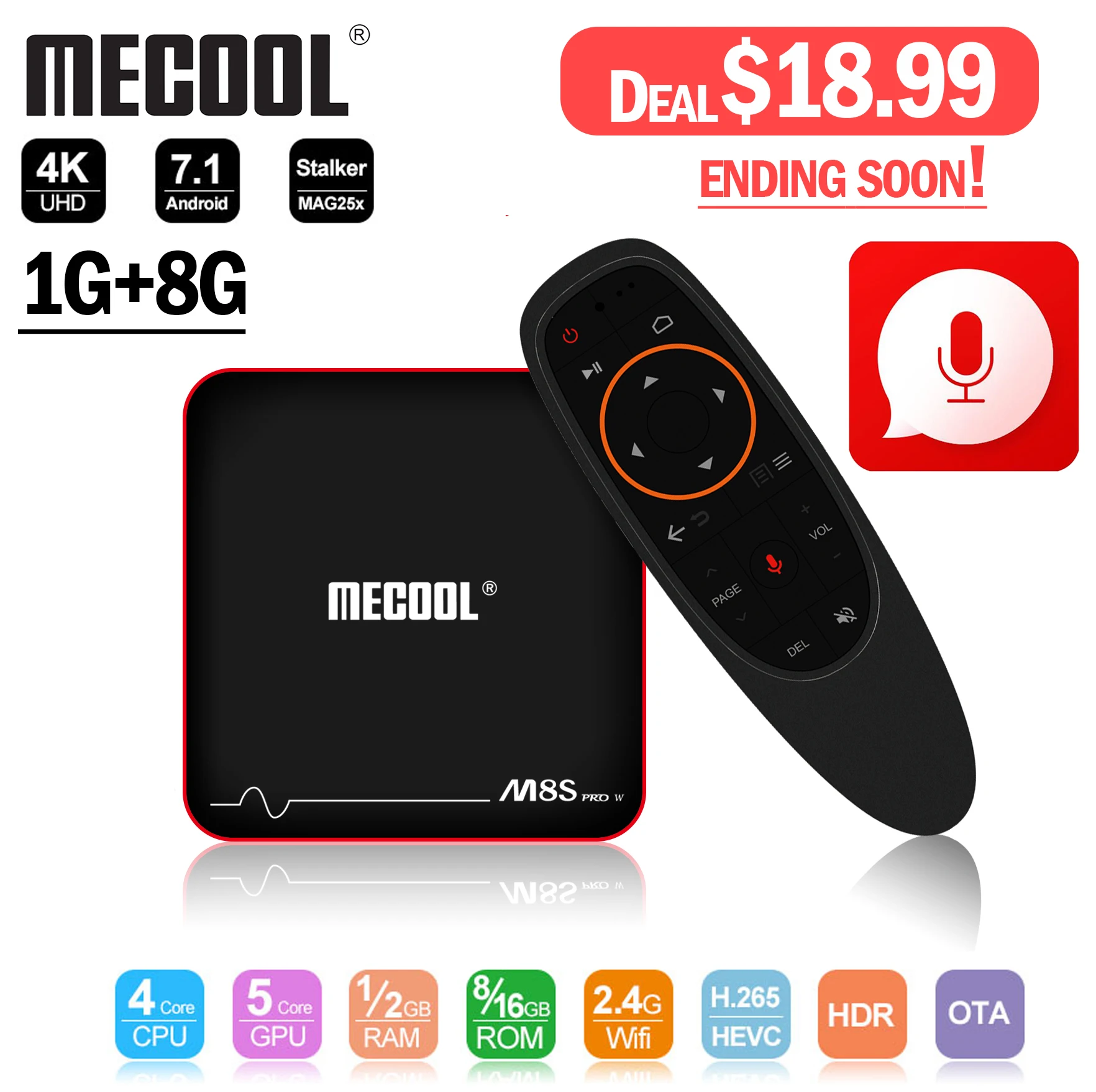 Mecool M8S Pro W Android tv Box Amlogic S905W четырехъядерный ПЗУ 2 ГБ DDR3 ram 16 Гб 2,4G WiFi фильм 4K Android IP tv Box медиаплеер