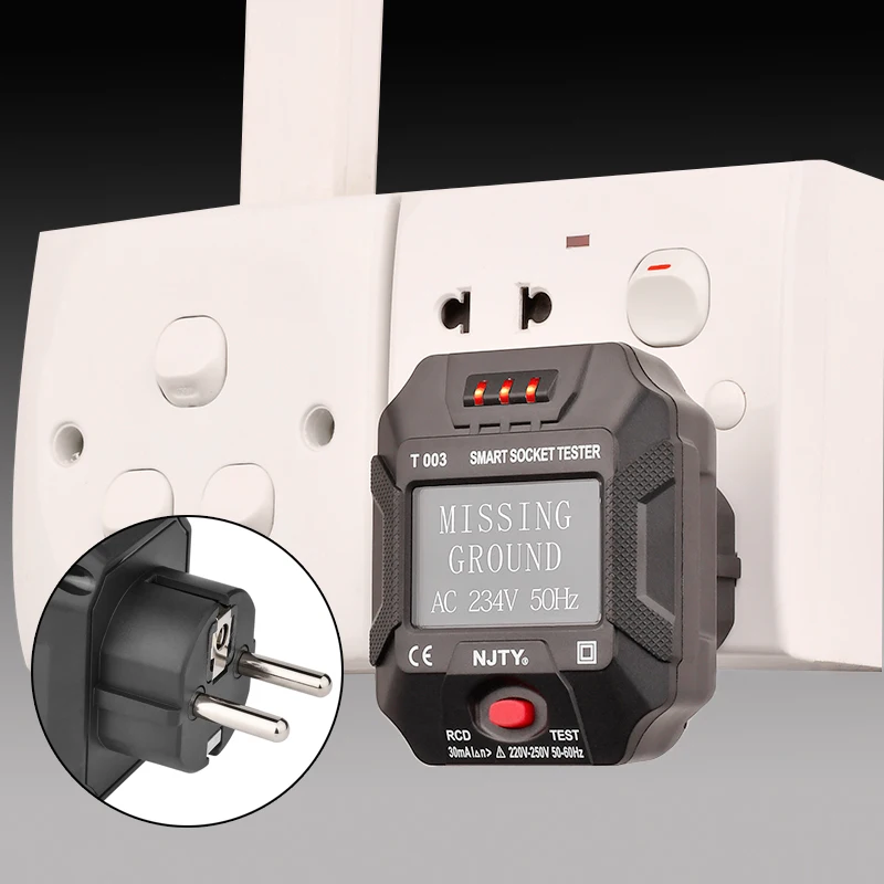 

Line tester rcd tester electrical socket testers EU Plug HT106D Socket Testers Voltage Test Socket detector Frequency Display