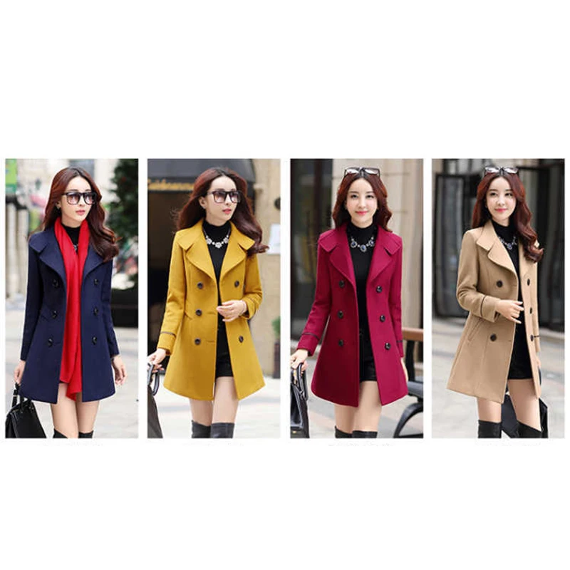 Joineles, корейский стиль, Осень-зима, Женское шерстяное пальто, однобортное, с отворотом, для офиса, женская верхняя одежда, тонкая, повседневная, размера плюс, 3xl, пальто