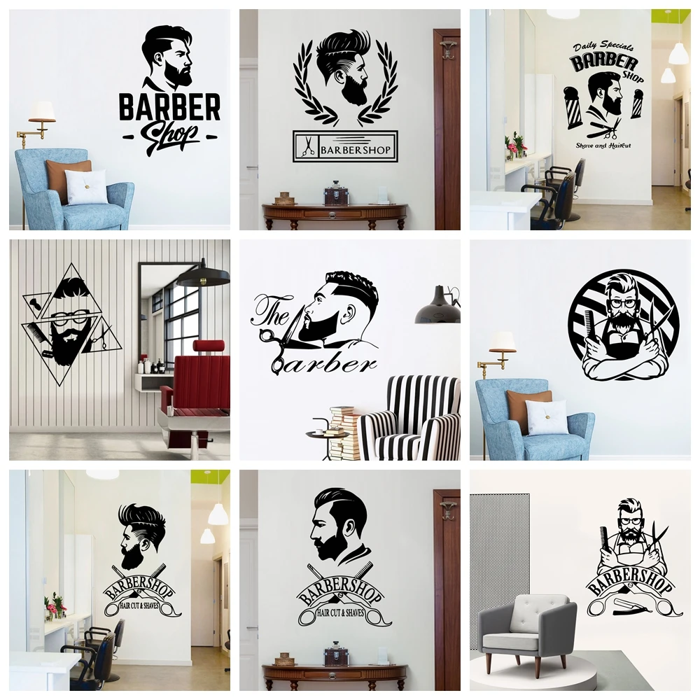 Creative Barber Art Vinyl Wall Sticker For Barber Shop Hairstyle Decotation Wall Decals Wallpaper Stickers Murals Wall Decor animal wall stickers