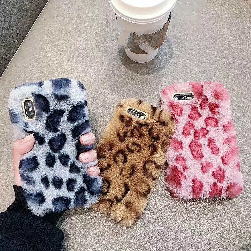 Fashion Leopard Fluffy Phone Case for IPhone 11Pro 8 7 6S Plus Soft TPU Plush Hair Fur Cover XS XR Max Fundas |