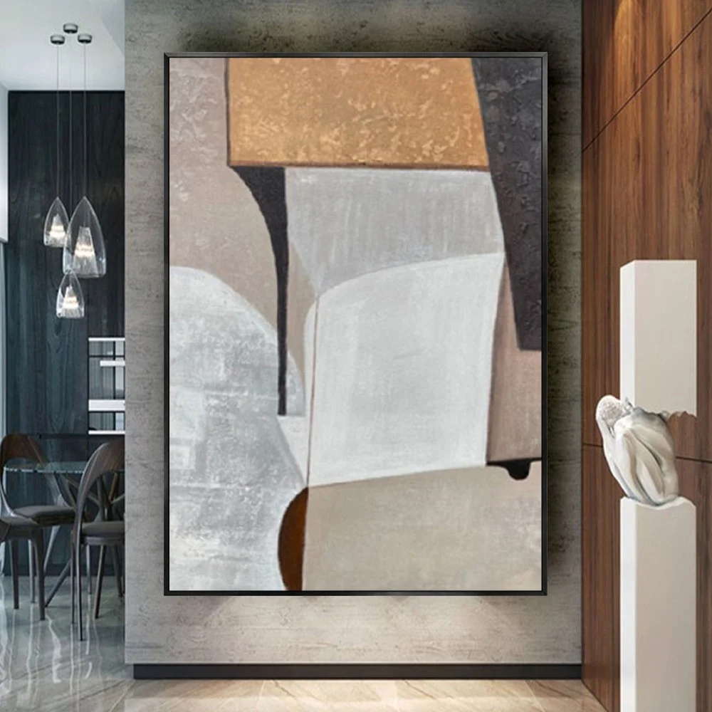

hand-painted abstract square geometric oil painting living room bedroom dining room decor painting Modern canvas wall painting