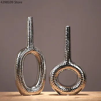 

NEW CHINESE STYLE CERAMIC GOLD-PLATED VASE DECORATION NORDIC GOLDEN GEOMETRIC VASE HOME DECORATION LIVING ROOM DESKTOP VASE