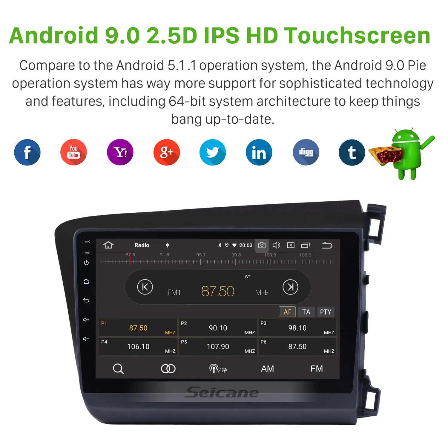 Clearance Seicane Android 9.0 Car Radio GPS Navigation Unit Player 9 inch For Honda Civic 2012 Right Hand Drive Steering Wheel Control 2