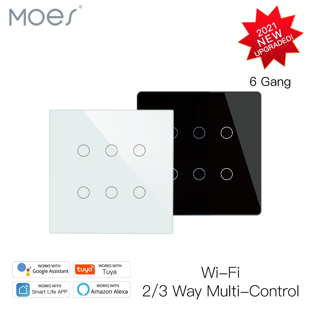 Moes New Smart WiFi 6 Gang Light Switch Life/Tuya App 2/3 Way Muilti-Control Remote Control Works with Alexa Google Yandex | Обустройство