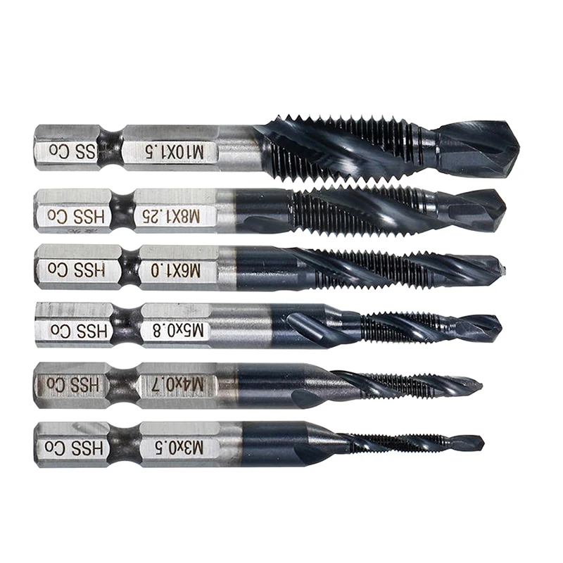 

6PCS M3-M10 TiALN Coating Drill Bits HSS-Co 1/4inch Hex Shank Spiral Tap Drills Hardness Of Up To HRC89