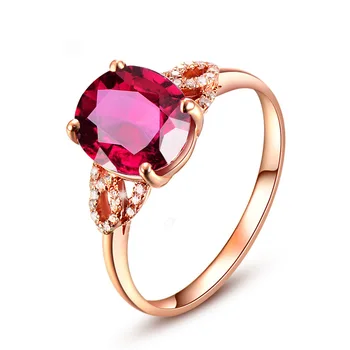 

Fine Jewelry Ruby Rings For Women 18K Rose Gold Ring Engagement Diamond Natural Oval Red Tourmaline Stone Gemstone Birthday Gift