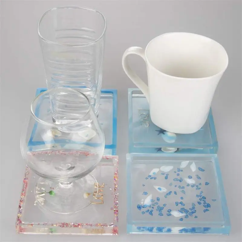 4 пачки DIY квадратная Подставка под стакан силиконовая форма, формы для литья со смолой, цемент