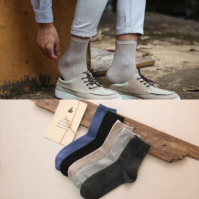 

5 pairs Spring Autumn Men Cotton Ankle Socks for Men Classical Business Socks Casual Solid Color Crew Male Socks gift for Men