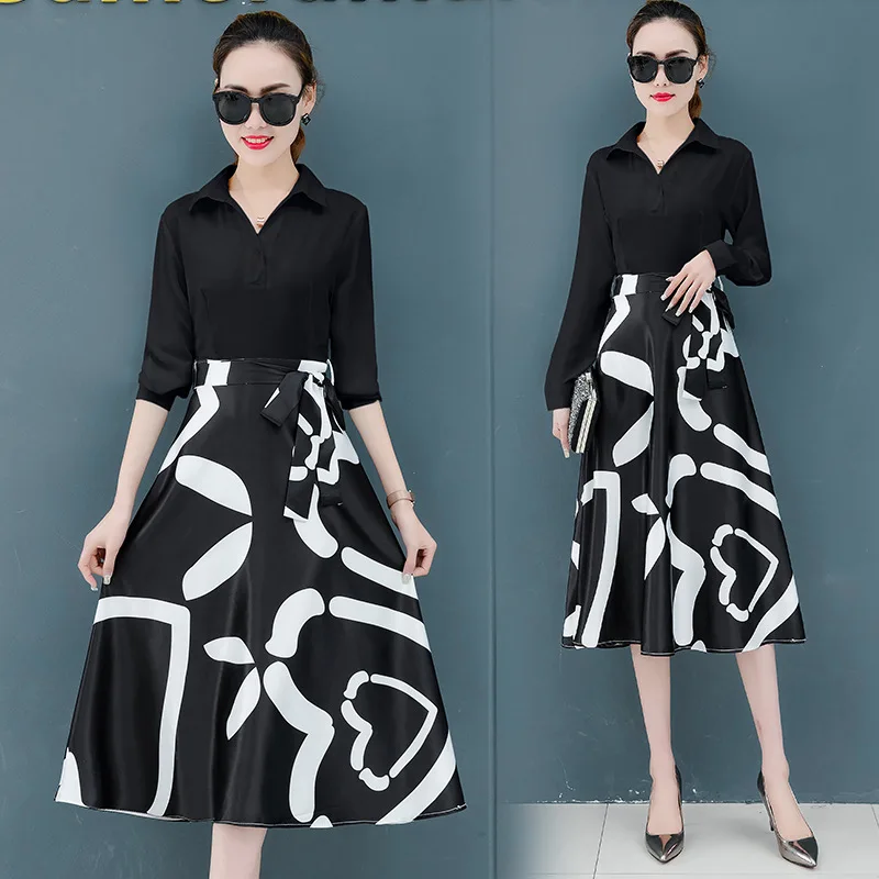 

Dress Women's 2019 New Style Spring Clothing Slim Fit Slimming Mid-length Business Shirt Base Shirt Skirt