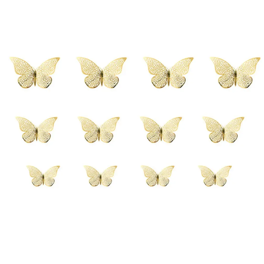 Three-dimensional Stickers Butterfly Wall Stickers Metal Texture Hollow Stickers Home Decoration - Цвет: Gold B