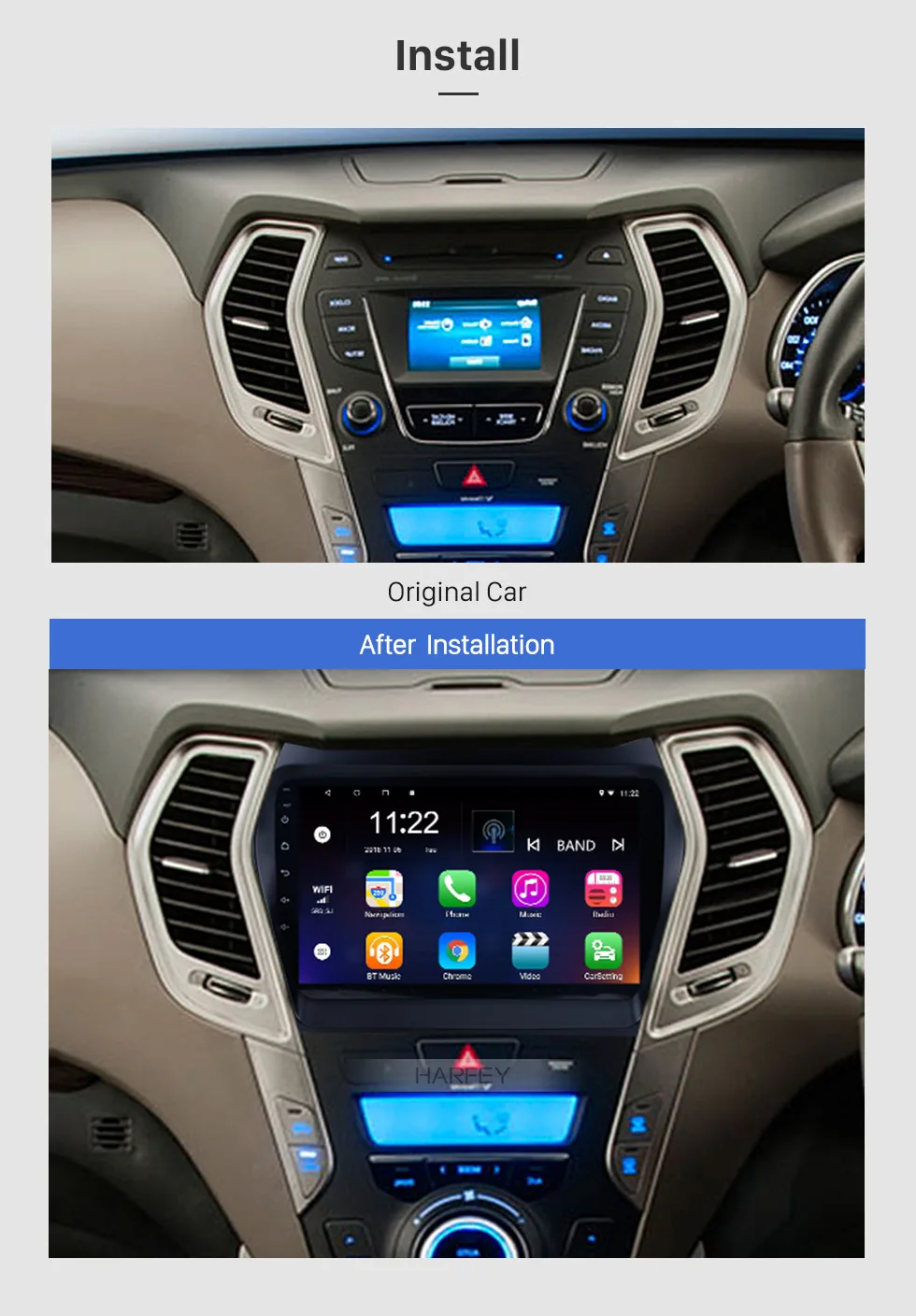 Discount Harfey Car Radio Android 9.0 For 2013 2014 2015-2017 Hyundai IX45 SantaFe 9 inch Bluetooth WIFI GPS Navigation Multimedia Player 1