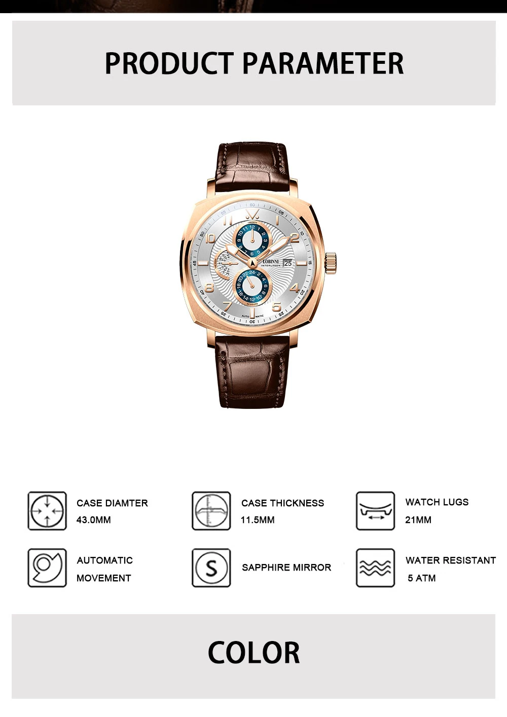 Lobinni 2021 New Luxury Brand Sapphire Crystal Men Automatic Mechanical Watches Luminous Date Window Waterproof 50m Wristwatch