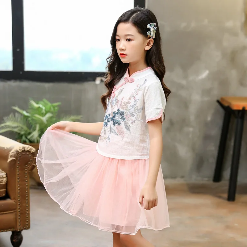 

[Not] Summer Girls' Veil Dress Chinese Clothing Set Chinese-style Jacket Skirt Baby Ancient Costume Ethnic-Style