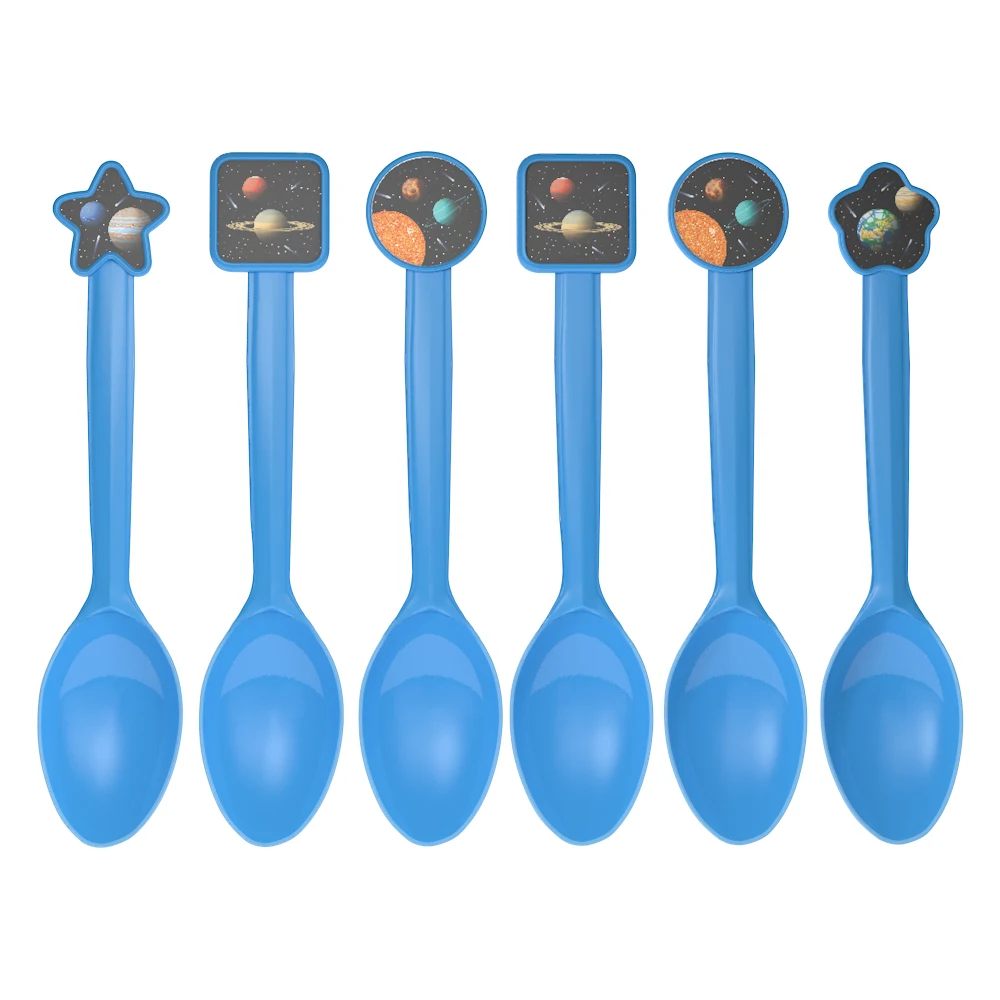 Spoons-6pcs Космическая планета, одноразовые наборы посуды для вечеринок для детей, украшения для дня рождения, Вселенная, тарелка для салфеток, чашка, баннер, вечерние принадлежности - Цвет: Spoons-6pcs