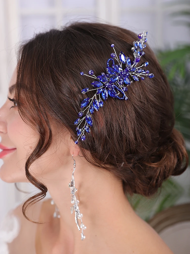 Ensemble de boucles d'oreilles et peigne à cheveux bleu, accessoires de  mariée romantique, ornements de cheveux, diadème pour coiffure de mariage |  AliExpress