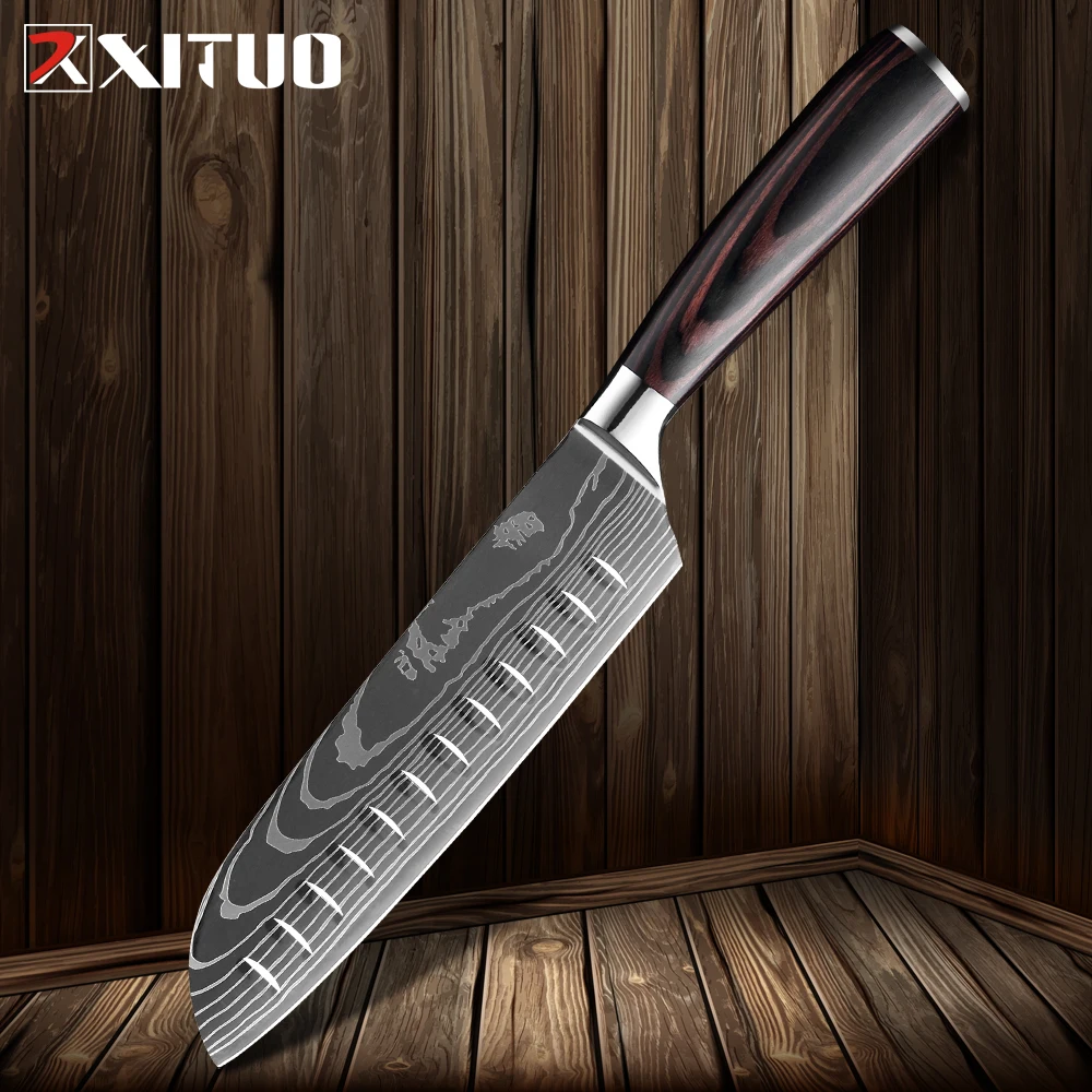 XITUO Кухня Ножи 7 дюймов шеф повара японский нож Santoku для Разделки мяса 7Cr17 420 с