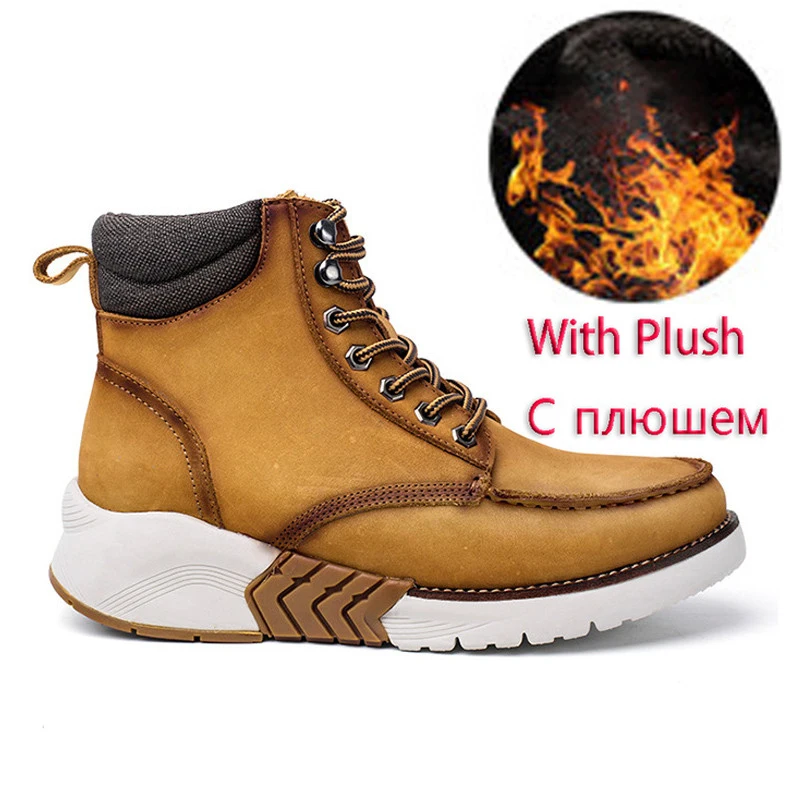 With Plush Мужские зимние кожаные ботинки на толстой подошве; Ботинки martin в байкерском стиле; Мужские ботинки в стиле ретро; 8#20/10D50 - Цвет: With Plush
