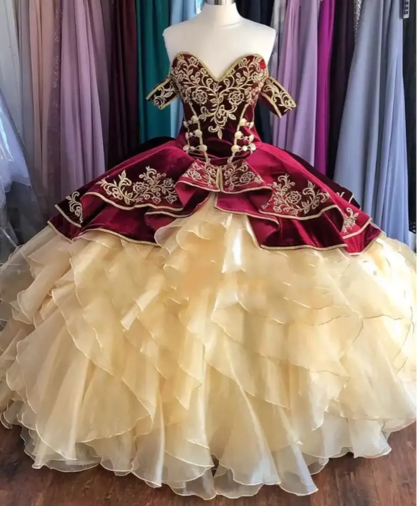 1 Бальное платье с открытыми плечами из тюля и органзы с аппликацией vestido de 15 anos юбка 16 платьев - Цвет: 1