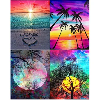

4 Pack DIY 5D Diamond Painting Kit Landscape Round Full Drill Diamond Arts Craft Canvas for Home Wall Decor