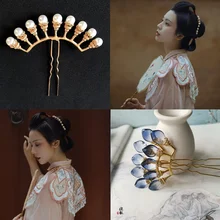 

Retro Hair Sticks Pearl Row Hairpin Hair Accessories Wedding Bridal Hair Fork Masquerade Headdress Women's Antique Hairpin Gifts