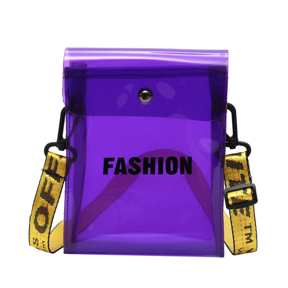 Purple Женская ПВХ Желейная сумка с клапаном, прозрачная сумка через плечо, женская сумка через плечо, маленькая сумка для телефона, держатель, широкие лямки, с клапаном - Color: Purple