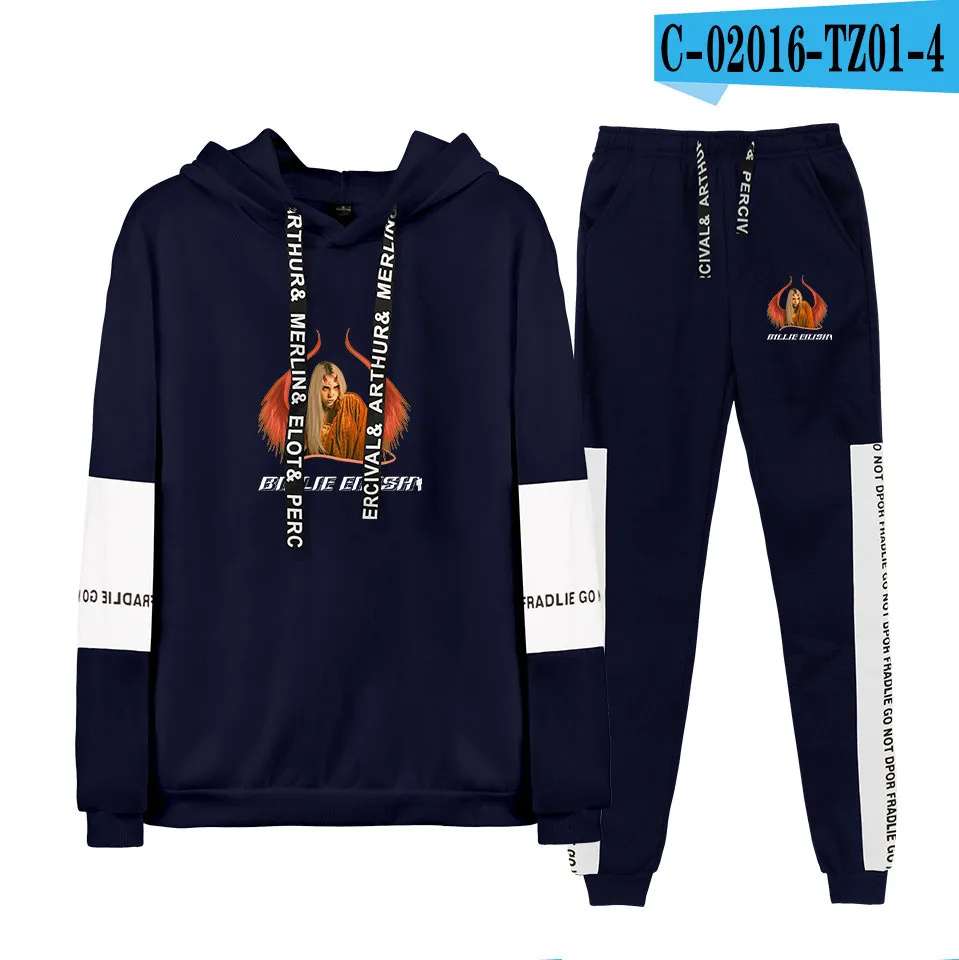 FRDUN/ осень/зима Billie Eilish горячая Распродажа толстовки/спортивные штаны для мужчин комплект из двух предметов с капюшоном бархатный костюм 4XL - Цвет: Фиолетовый