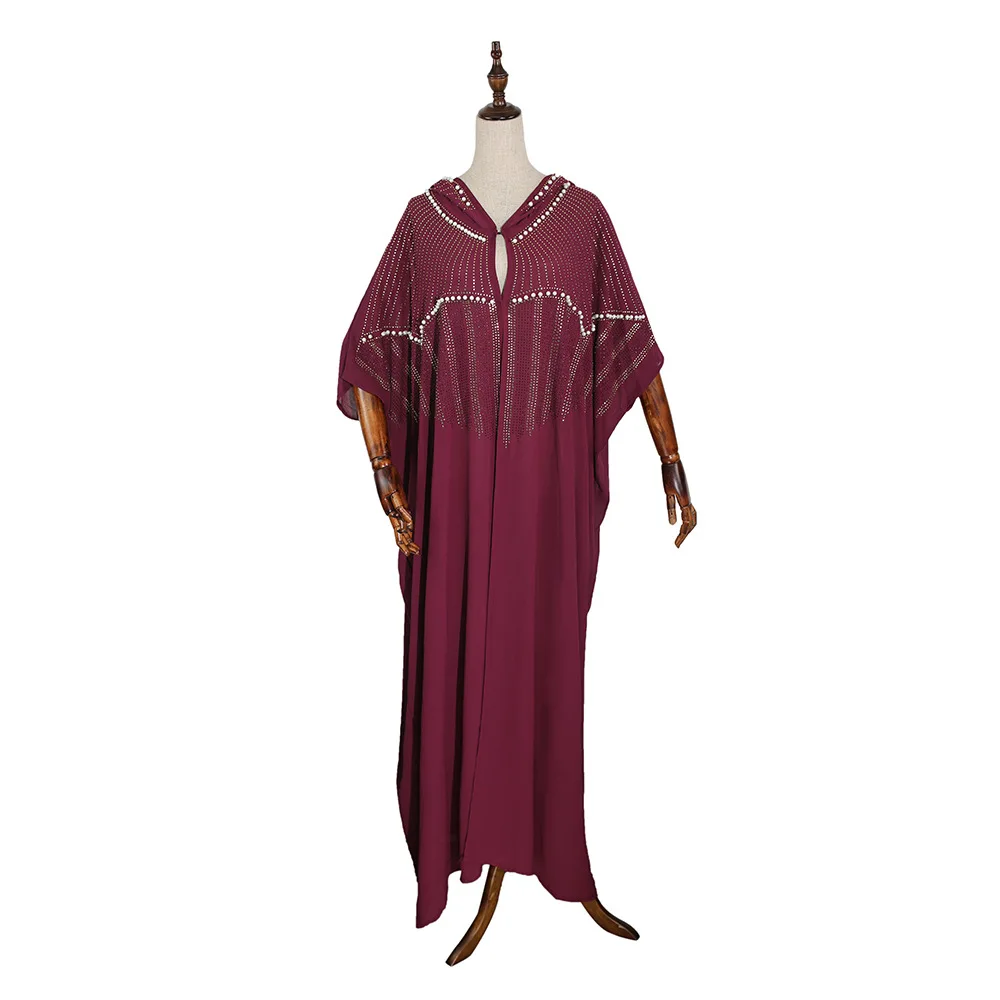Супер размер, африканские платья для женщин, Дашики, алмазные бусины, африканская одежда, абайя, Дубай, бубоу, халат, африканская одежда, худи - Цвет: Wine red