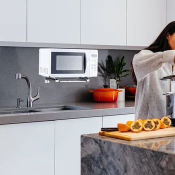

1Pc Stainless Steel Microwave Oven Rack Wall Type Kitchen Shelf Retractable Bracket Thickened Oven Rack Silver (with Sliding Chu
