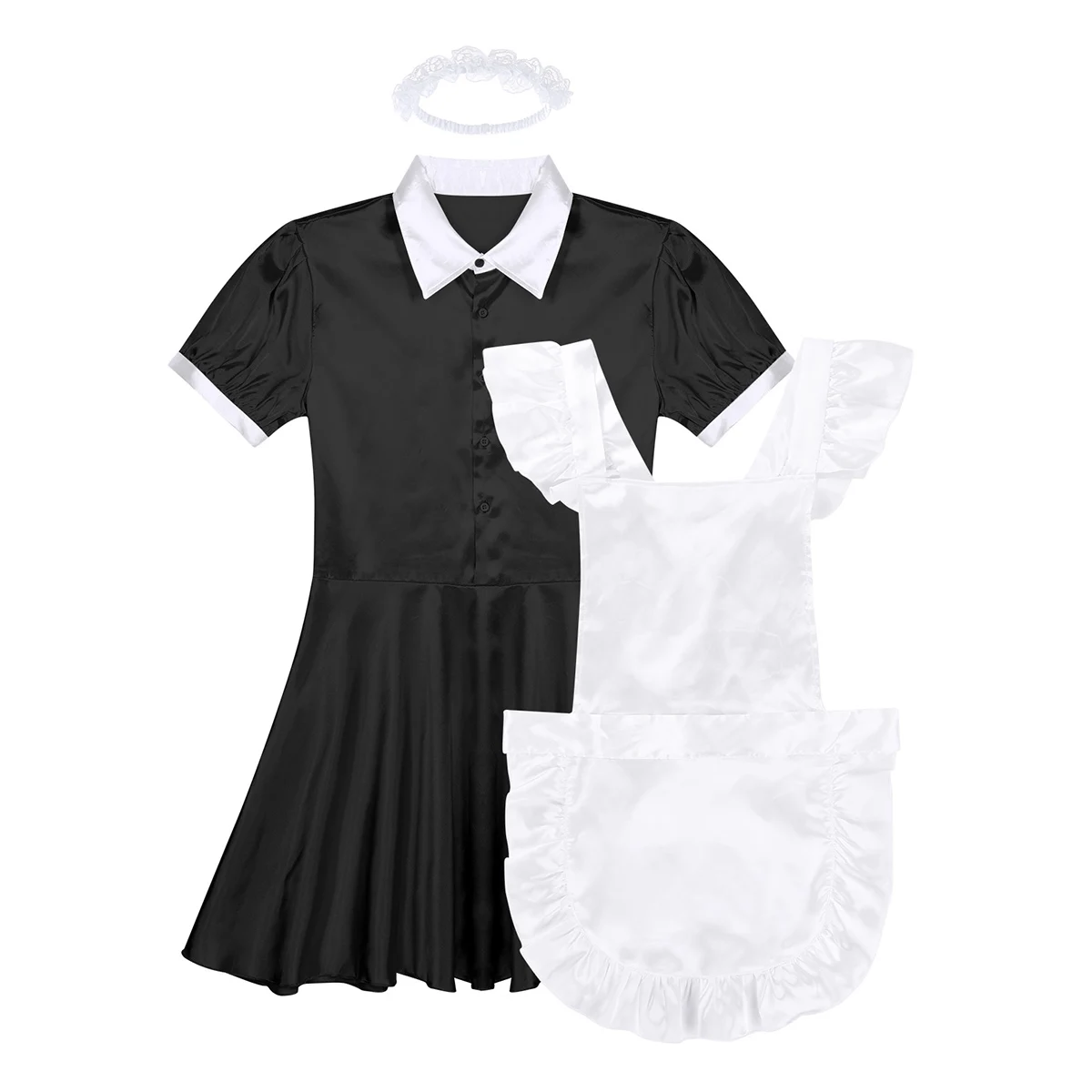 Men Sexy Sissy Maids Cosplay Uniform Outfit French Apron Maid Servant Mini Babydoll Dress Halloween Porno Roleplay Costume Homme