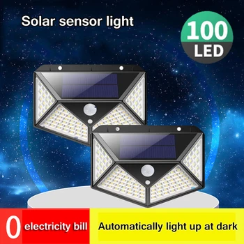 

Solar Sensor Wall Lamp Charging Waterproof Four-sided Luminous Human Body Sensor Street Light 100LED Garden Garden Light